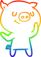 rainbow gradient line drawing happy cartoon pig