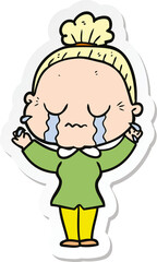 sticker of a cartoon crying old lady