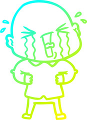cold gradient line drawing cartoon crying bald man