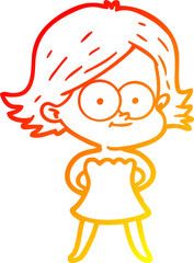 warm gradient line drawing happy cartoon girl