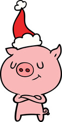 happy line drawing of a pig wearing santa hat