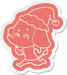 cartoon  sticker of a elephant remembering wearing santa hat