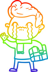 rainbow gradient line drawing cartoon man crying