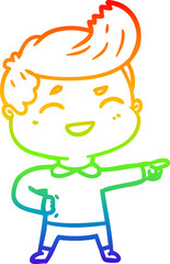 rainbow gradient line drawing cartoon man laughing and pointing