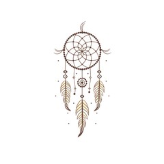 Illustration of colorful dreamcatcher on white background.