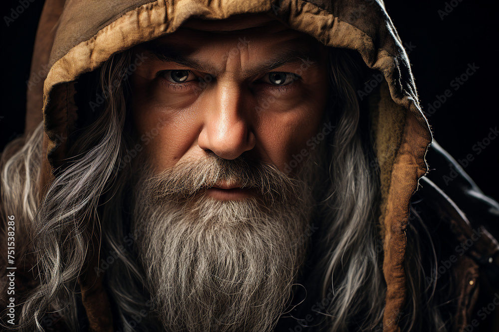 Poster digital generative ai collage image of old wise wizard doing spell
