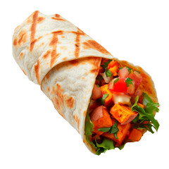 A burrito with a lot of vegetables and cheese Isolated on transparent background, PNG