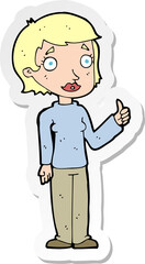 sticker of a cartoon woman giving thumbs up symbol