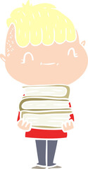 flat color style cartoon friendly boy with books