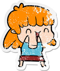 distressed sticker of a cartoon woman