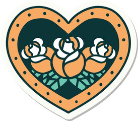 tattoo style sticker of a heart and flowers
