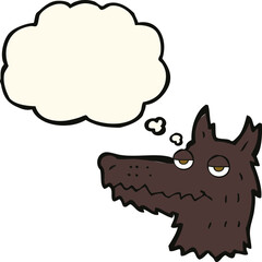 cartoon wolf head with thought bubble