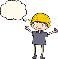 cartoon boy with positive attitude with thought bubble