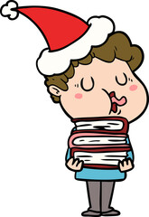 line drawing of a man singing wearing santa hat