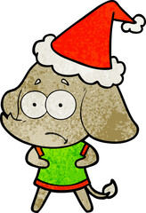 textured cartoon of a unsure elephant wearing santa hat