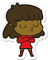 sticker of a cartoon indifferent woman