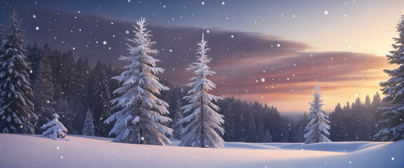 christmas festive background Snowfall Tranquil Christmas scene with falling snow and fir trees