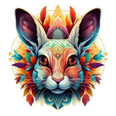 Colorful hare mandala art on white background.