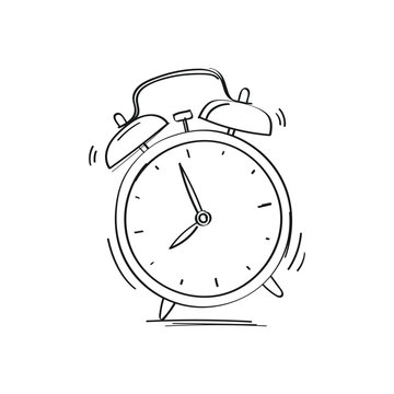Vector illustration in doodle style. Hand drawn alarm clock ringing