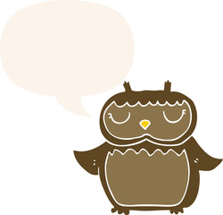 cartoon owl and speech bubble in retro style