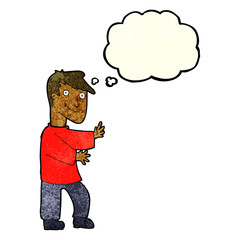 cartoon happy man with thought bubble