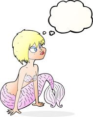 cartoon pretty mermaid with thought bubble