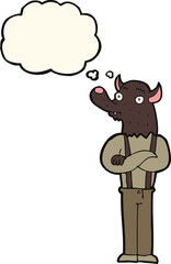 cartoon friendly werewolf with thought bubble