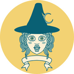human witch character with banner illustration