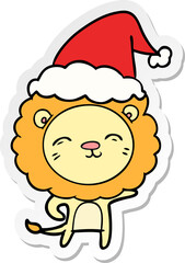 sticker cartoon of a lion wearing santa hat