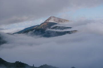 mountain in the fog