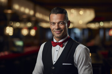 Luxurious restaurant casino las vegas vip night Generative AI poker slots cards roulette players gamers.