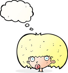 cartoon surprised woman with thought bubble