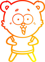 warm gradient line drawing laughing teddy  bear cartoon