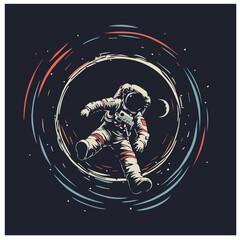  illustration of a floating astronaut on space looking the vast blackhole, Printable design for t-shirt or mugs