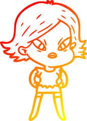 warm gradient line drawing cartoon stressed woman