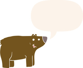 cartoon bear and speech bubble in retro style