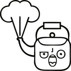 line drawing cartoon steaming kettle