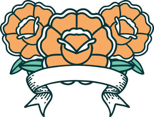tattoo with banner of a bouquet of flowers