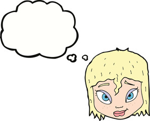 cartoon female face with thought bubble