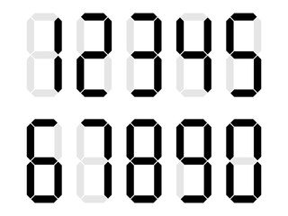 Digital clock numbers set. Electronic figures. Black digital calculator numbers. Vector illustration - obrazy, fototapety, plakaty