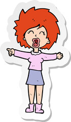 sticker of a cartoon stressed out woman talking