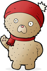 cartoon teddy bear in winter hat and scarf