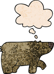 cartoon bear and thought bubble in grunge texture pattern style