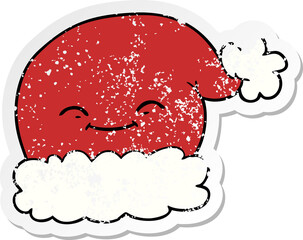 distressed sticker of a cartoon christmas santa hat