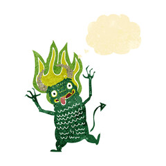 cartoon demon with thought bubble