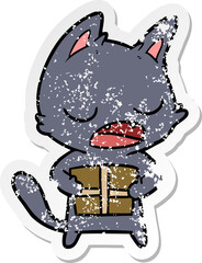 distressed sticker of a talking cat cartoon