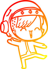 warm gradient line drawing happy cartoon space girl