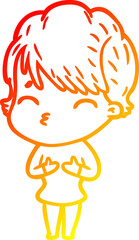 warm gradient line drawing cartoon woman thinking