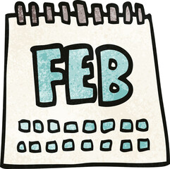 cartoon doodle calendar showing month of february