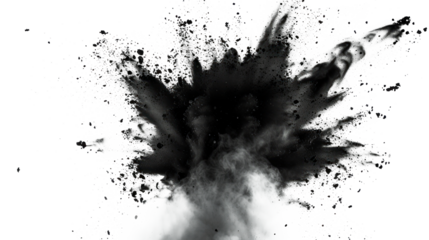A black cloud of smoke is blowing in the wind Isolated on transparent background, PNG